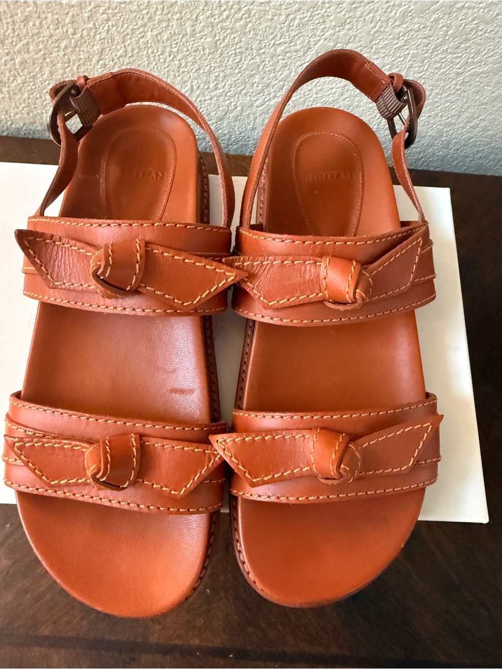 ALEXANDRE BIRMAN Clarita Sport Cognac Brown Leather Flat Sandals EU 37.5 US 7.5 - Picture 5 of 11